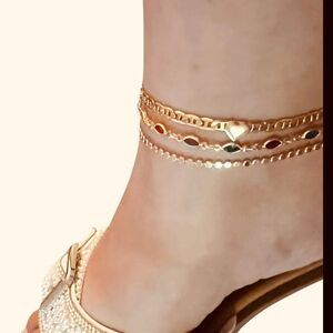 18 K Brazilian gold overlay anklet round disc glimmering 9 in and 2 inch extende